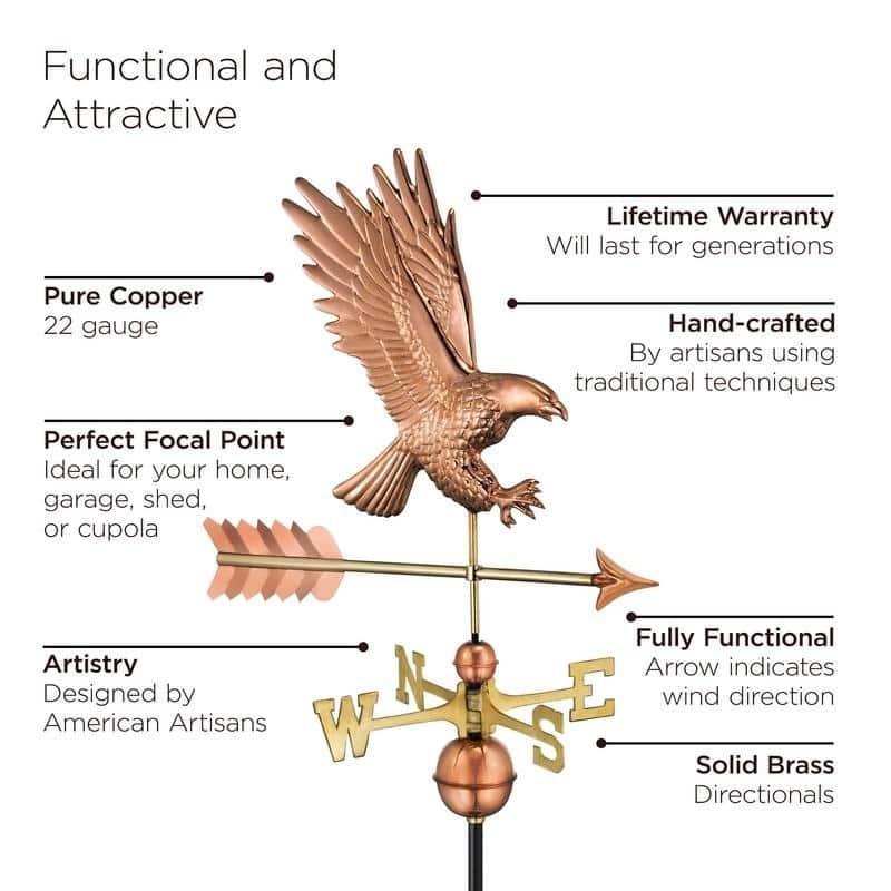 American Bald Eagle Pure Copper Weathervane by Good Directions
