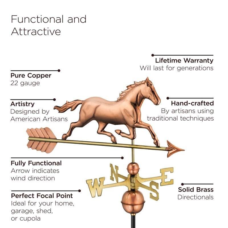 Good Directions Trotting Horse Polished Copper Weathervane