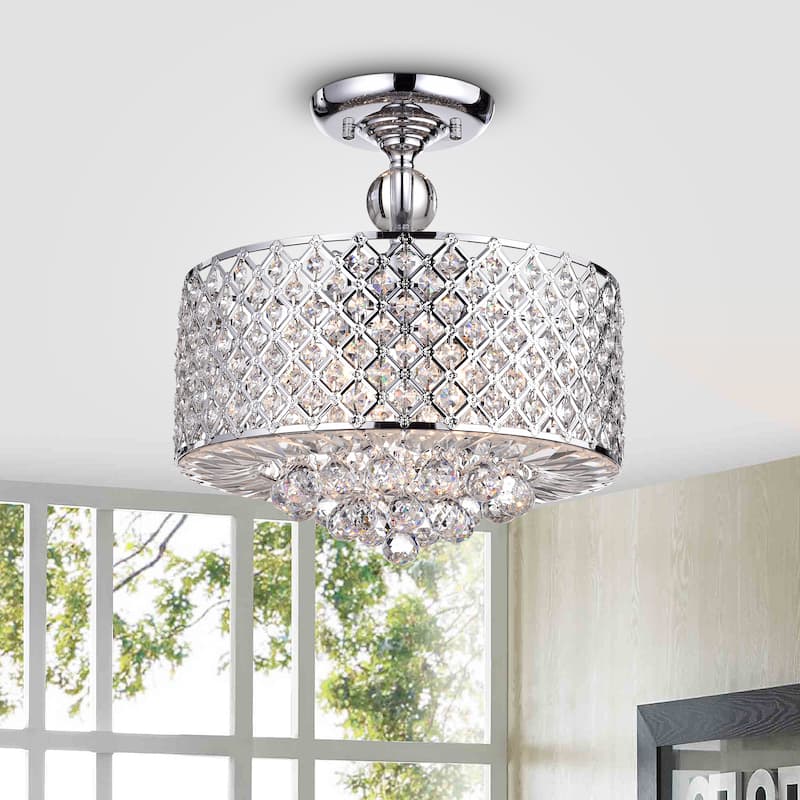 Jereon Chrome Cross Hatch Round Ceiling Lamp