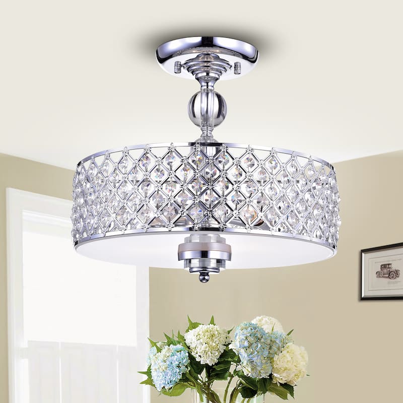 Dyesta Cyrstal/ Chrome Crosshatch Round Semi-flush Mount Light