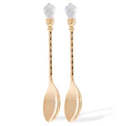 Matashi 24K Gold Plated Crystal Topped Dessert Spoon Gift for Christmas Housewarming Present Decorative Servware