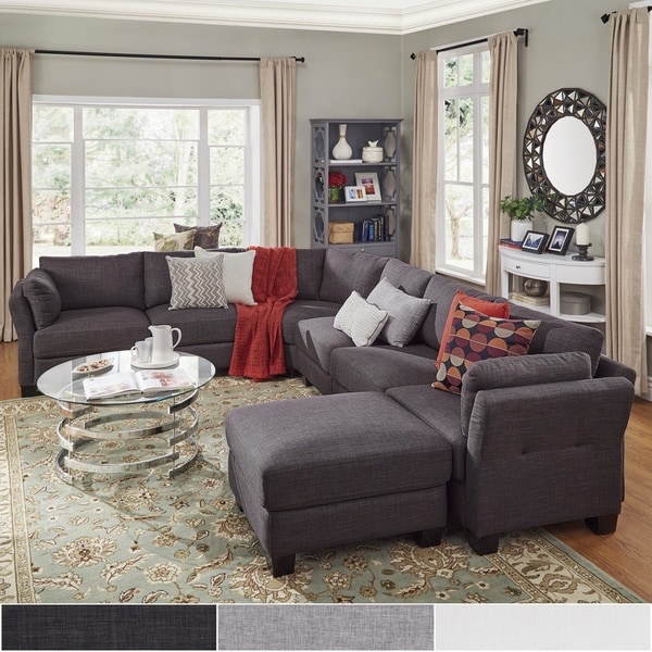 Elize U-Shaped 7-Seat Linen Fabric Modular Sectional Seating by iNSPIRE Q Bold