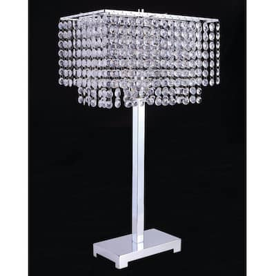 Daye Glam Chrome Metal Hanging Crystals Table Lamp by Furniture of America