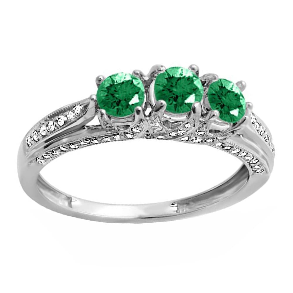 1ct Round Green Emerald Half Eternity Vintage Wedding Band 14k White Gold Over