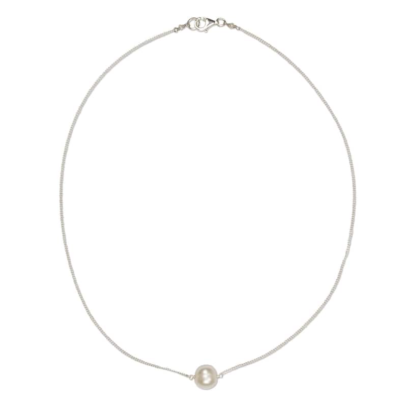 Handmade Sterling Silver 'Floating Pearl' Cultured Pearl Necklace (10 mm) (Mexico)