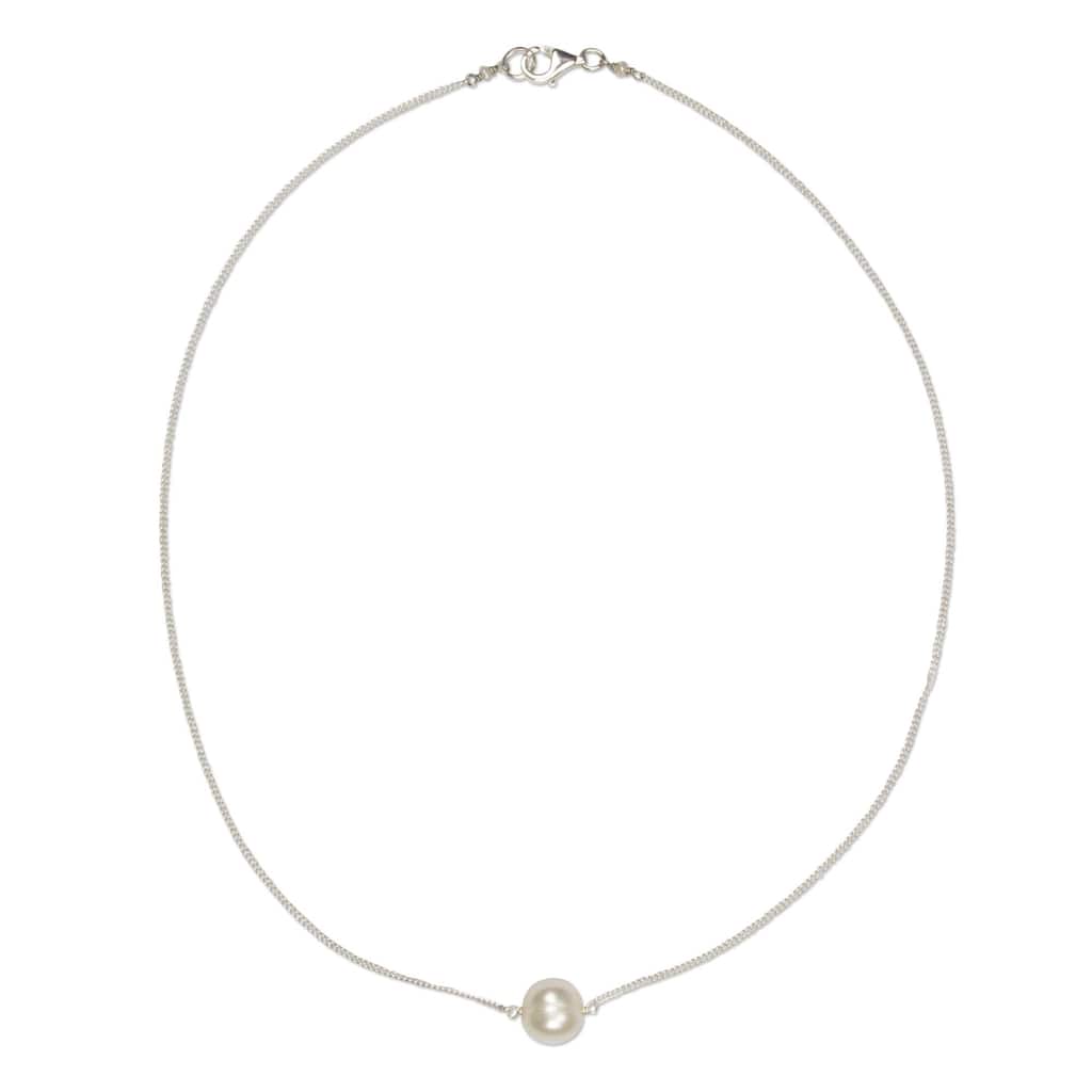 Handmade Sterling Silver 'Floating Pearl' Cultured Pearl Necklace (10 mm) (Mexico)