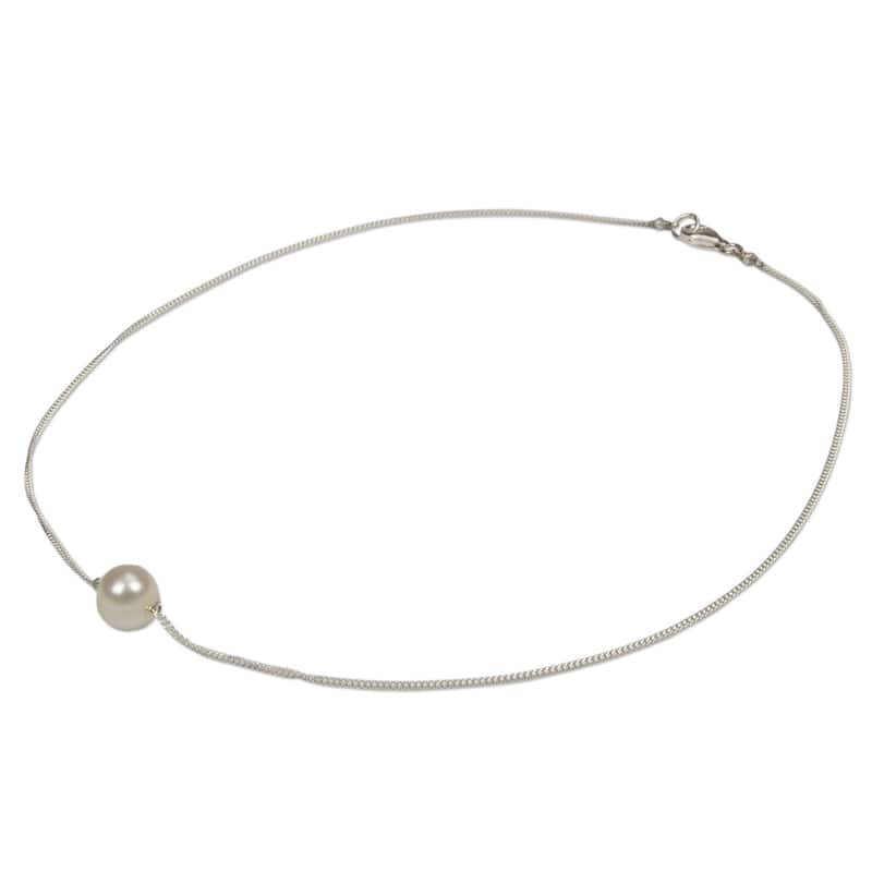 Handmade Sterling Silver 'Floating Pearl' Cultured Pearl Necklace (10 mm) (Mexico)
