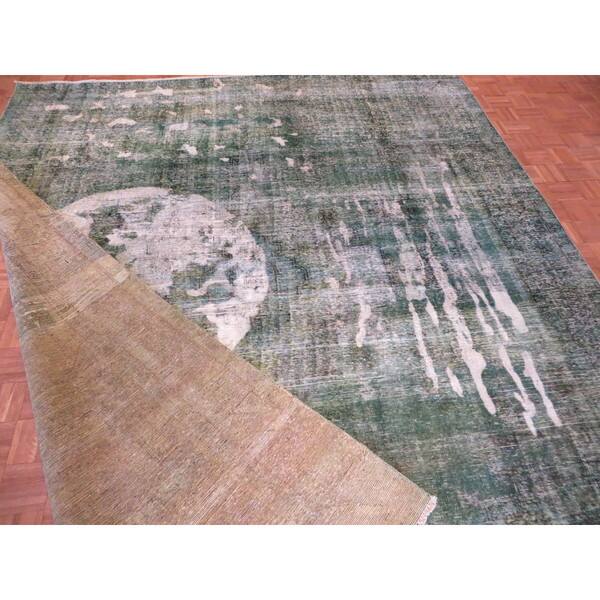 Hand Knotted Light Green Tabriz with Wool Oriental Rug Bed Bath