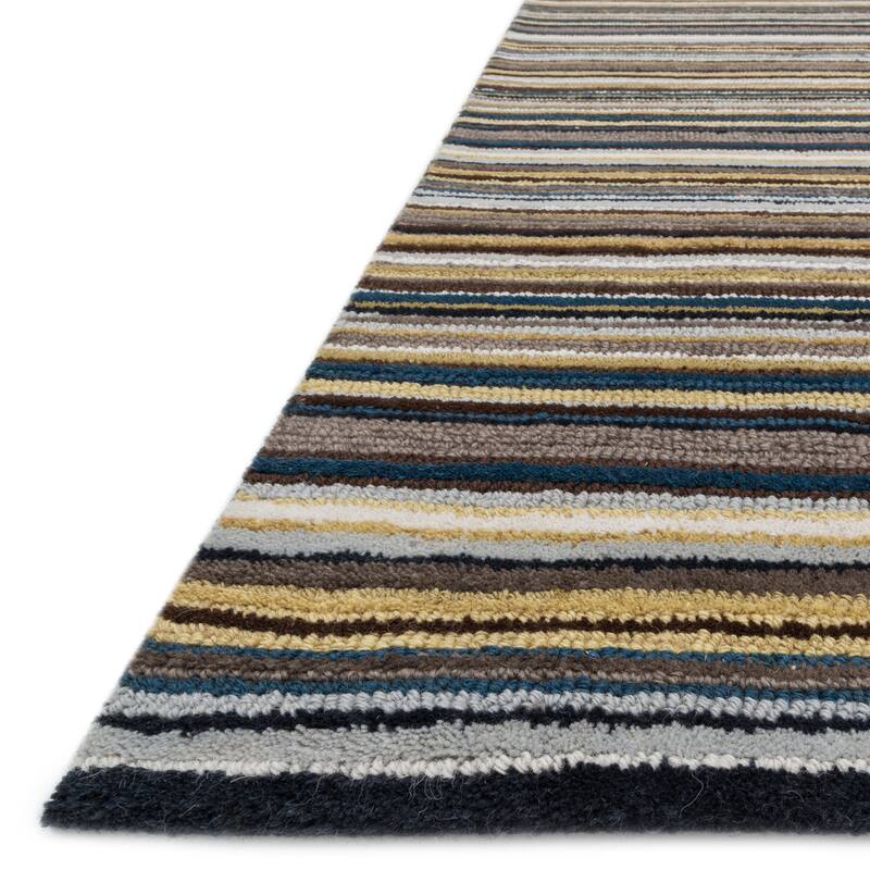 Hand-hooked Barrow Grey/ Multi Striped Wool Rug