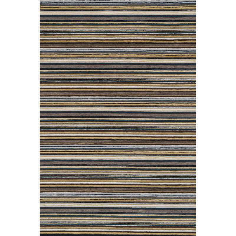 Hand-hooked Barrow Grey/ Multi Striped Wool Rug