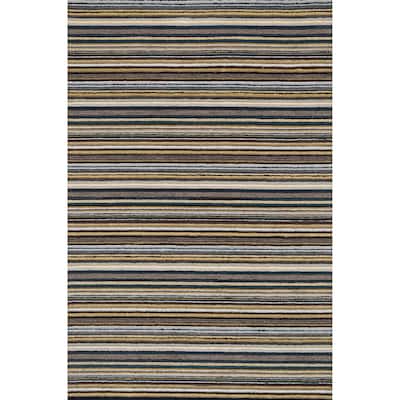 Hand-hooked Barrow Grey/ Multi Striped Wool Rug