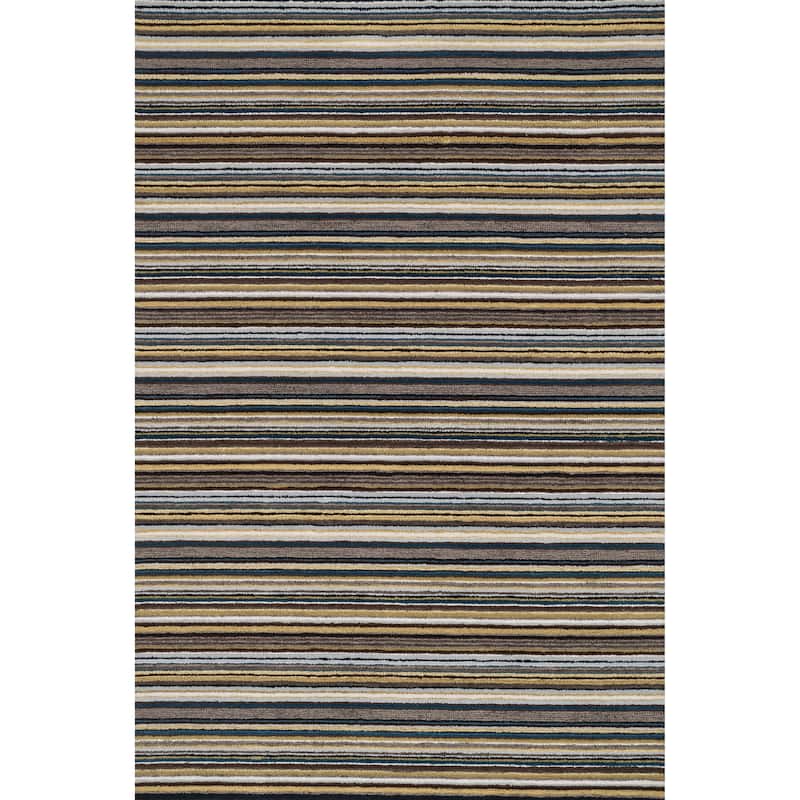Hand-hooked Barrow Grey/ Multi Striped Wool Rug