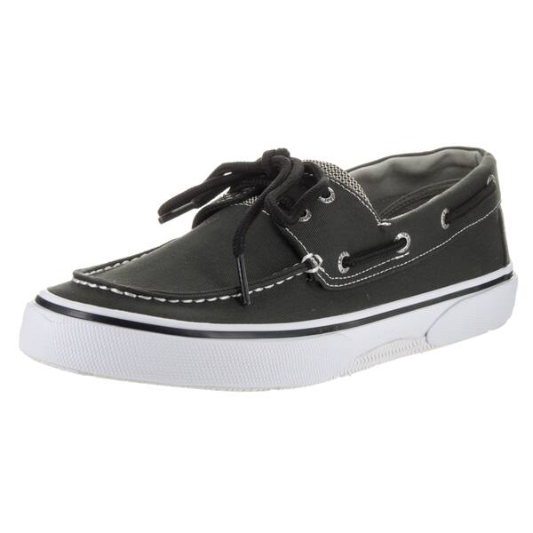 Sperry Top Sider Men S Halyard 2 Eye Black And White Canvas Boat Shoes Overstock 13912853