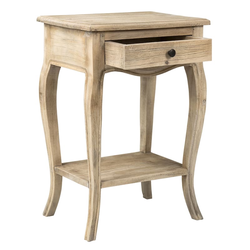 Natural Unfinished Solid Wood Side Table With Drawer by East at Main