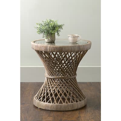 Natural Rattan Hourglass Accent Table With Glass Top by East at Main