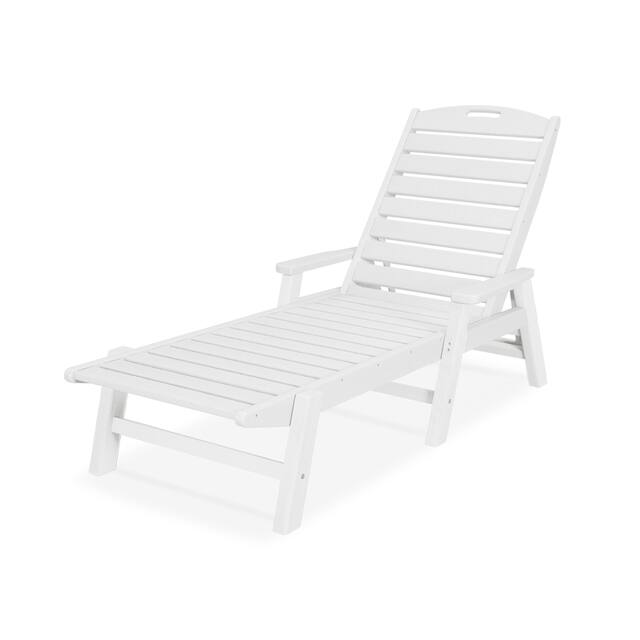 POLYWOOD Nautical Outdoor Chaise Lounge with Arms, Stackable - White
