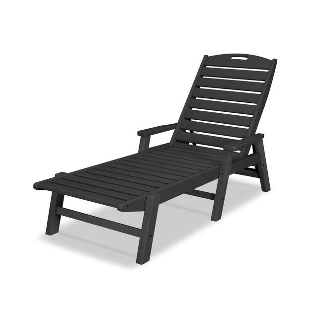 POLYWOOD Nautical Outdoor Chaise Lounge with Arms, Stackable - Black