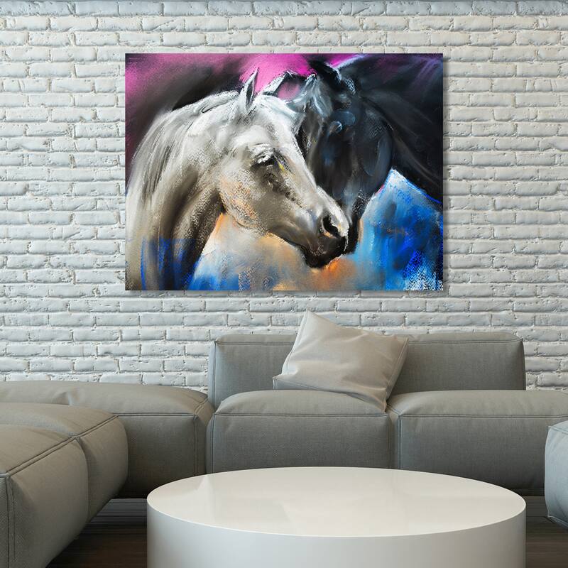 "Pastel portrait of a couple horses" Giclee Print Canvas Wall Art