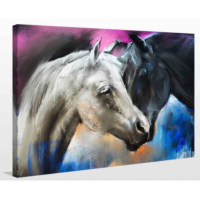 "Pastel portrait of a couple horses" Giclee Print Canvas Wall Art