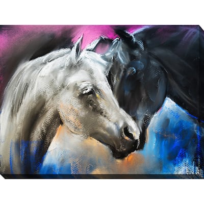 "Pastel portrait of a couple horses" Giclee Print Canvas Wall Art