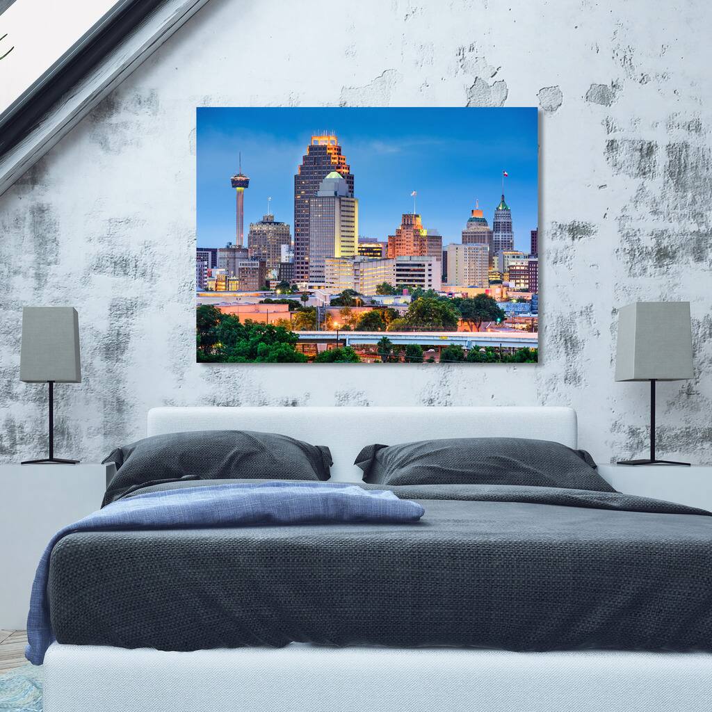 "San Antonio, Texas, USA skyline" Giclee Print Canvas Wall Art Bed
