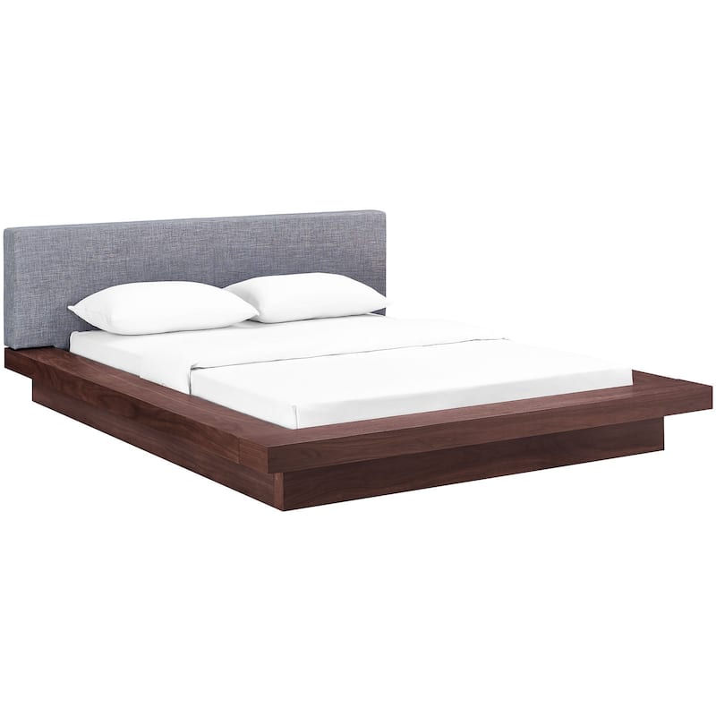 Freja Fabric Platform Bed in Walnut Gray