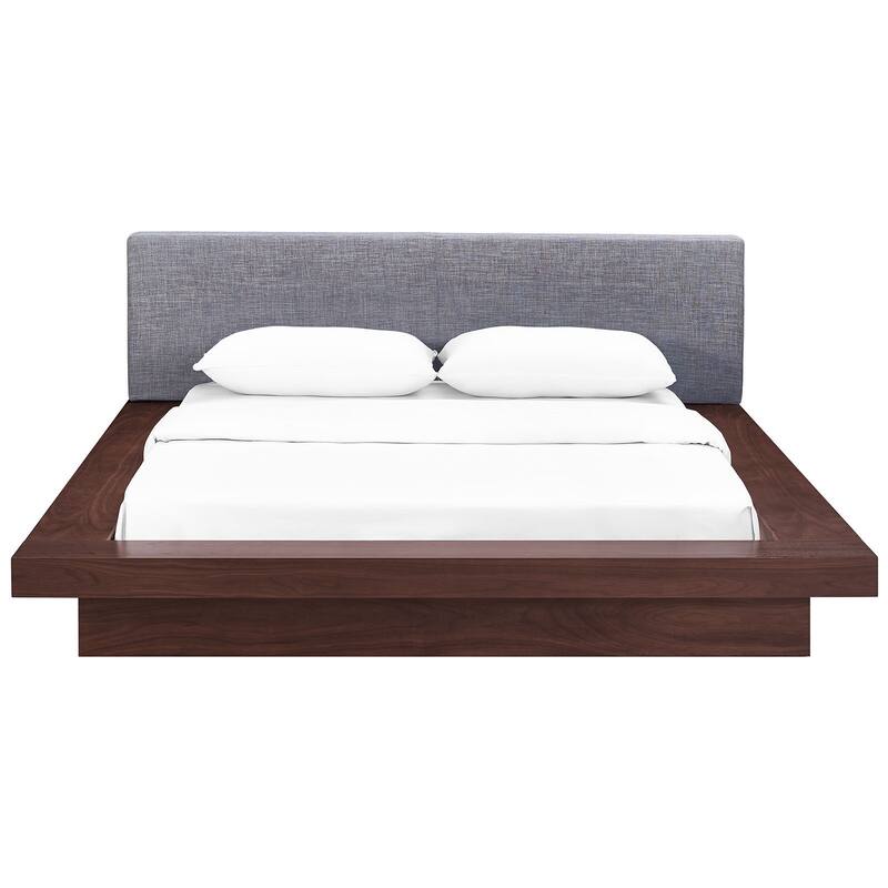 Freja Fabric Platform Bed in Walnut Gray