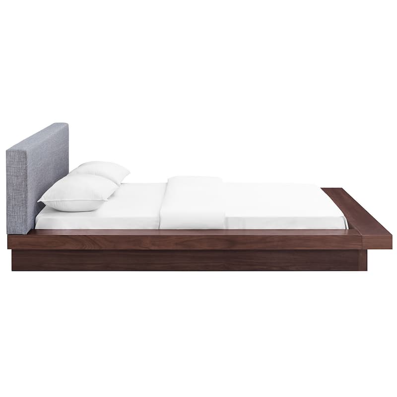 Freja Fabric Platform Bed in Walnut Gray