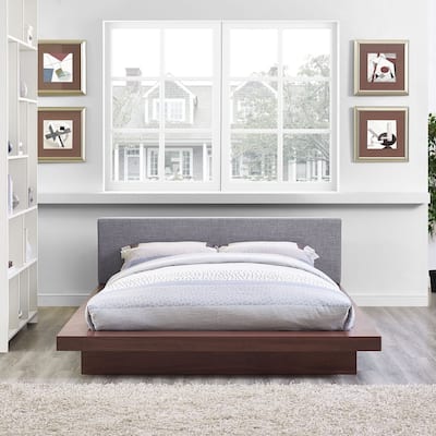 Freja Fabric Platform Bed in Walnut Gray
