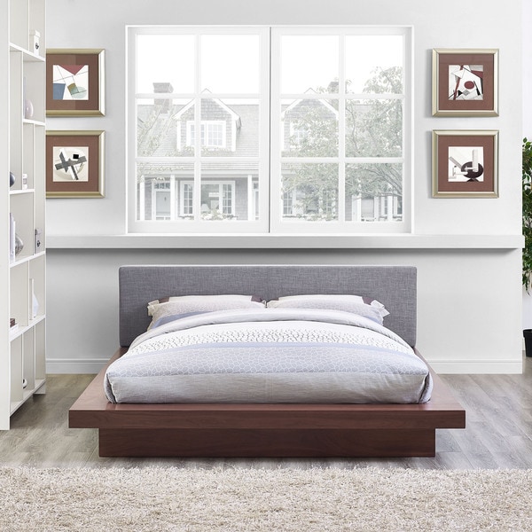 Freja Fabric Platform Bed in Walnut Gray Size - Queen