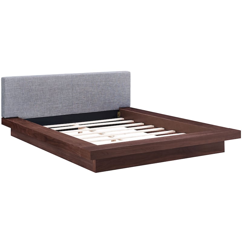 Freja Fabric Platform Bed in Walnut Gray
