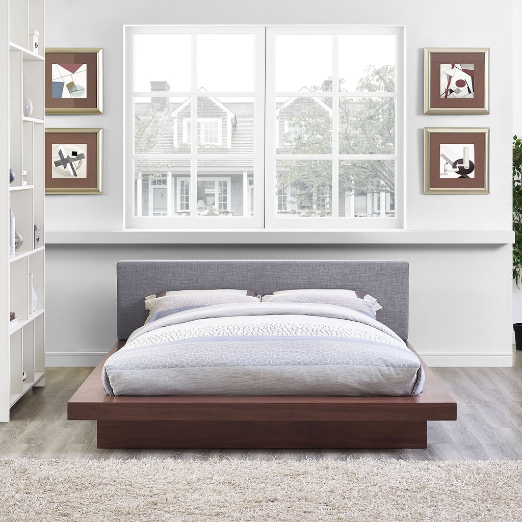 Freja Fabric Platform Bed in Walnut Gray