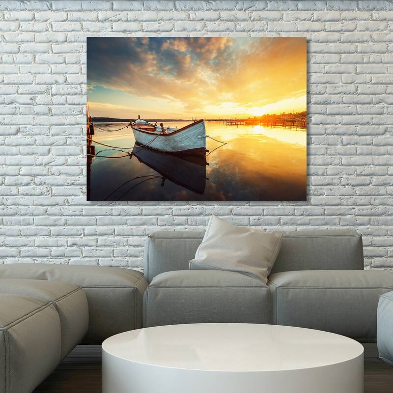 "Boat on lake" Giclee Print Canvas Wall Art