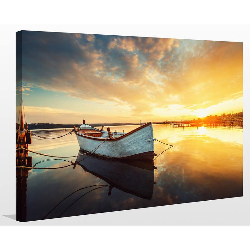 "Boat on lake" Giclee Print Canvas Wall Art