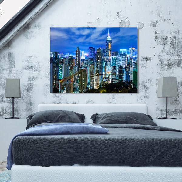 "Hong Kong city at night II" Giclee Print Canvas Wall Art Bed Bath