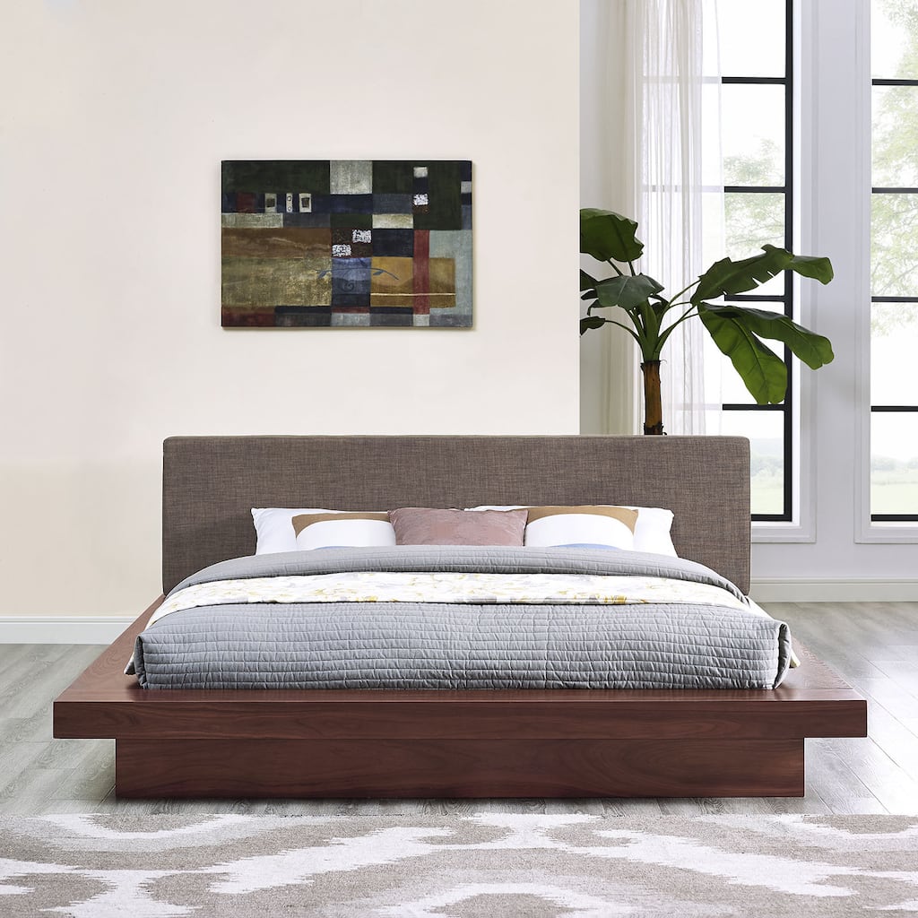Freja Fabric Platform Bed in Walnut Brown