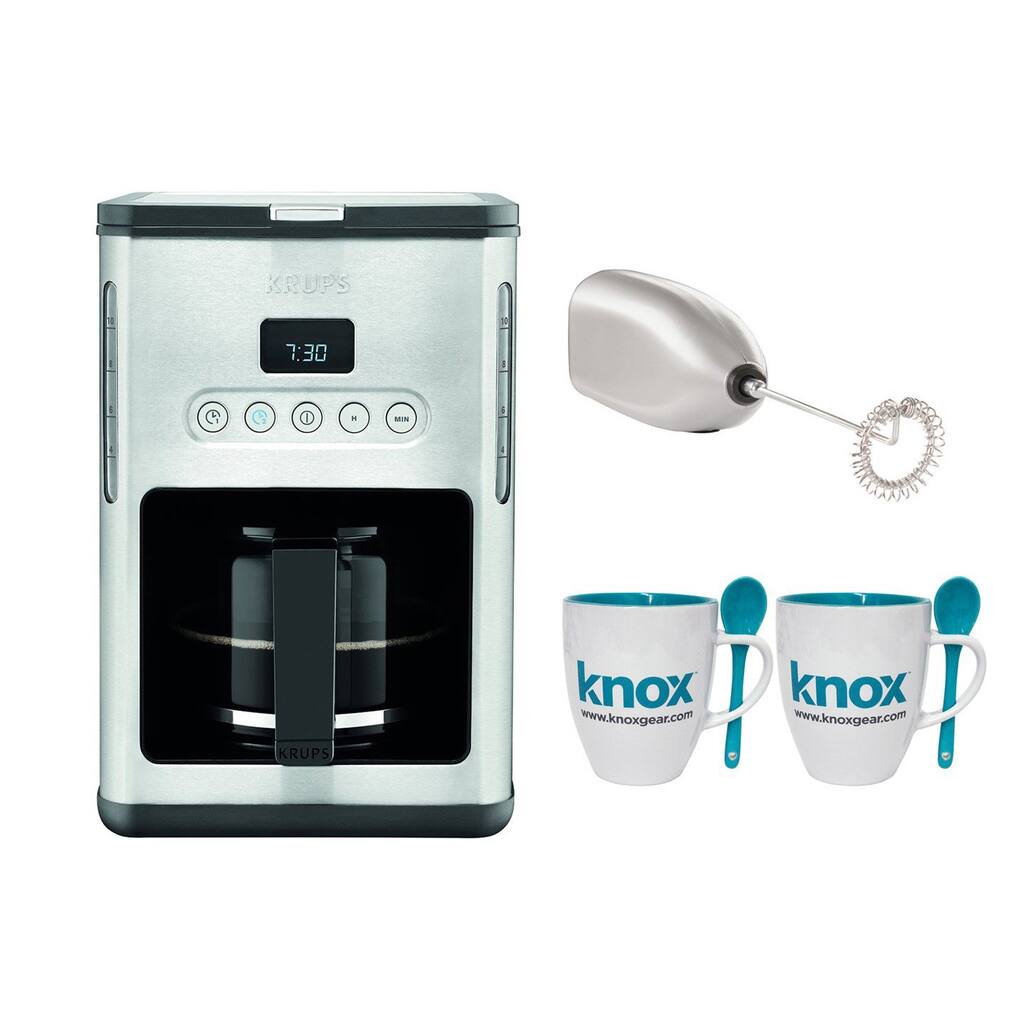 Krups Control Line 10-Cup Control Line Coffee Maker w/ Knox Mug + Spoon (2-Pack) & Milk Frother Bundle