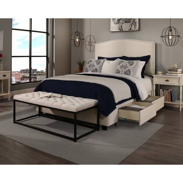 Republic Design House Newport Ivory Headboard, Storage Bed, and Bench ...