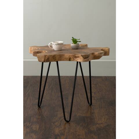 Natural Live-Edge Teak Top Table with Hairpin Legs