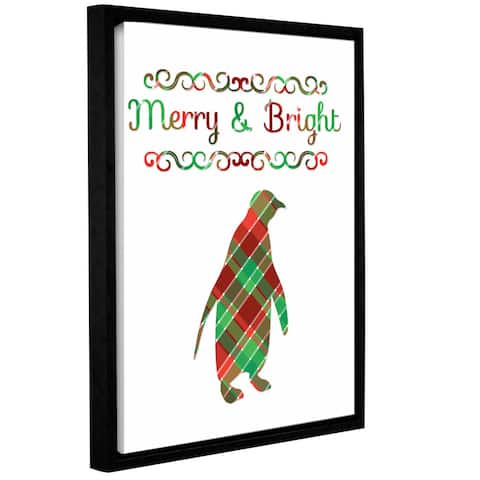 Tara Moss's 'Plaid Penguin Merry and Bright' Gallery Wrapped Floater-framed Canvas - Green