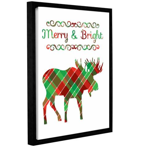 Tara Moss's 'Plaid Moose Merry and Bright' Gallery Wrapped Floater-framed Canvas - Green