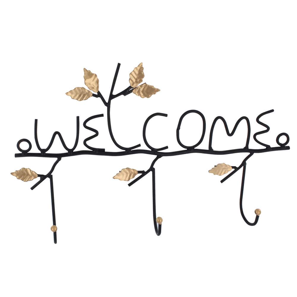 'Welcome' Wall-mounted 3-hook Hanging Organizer