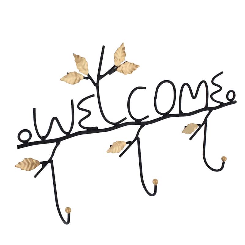 'Welcome' Wall-mounted 3-hook Hanging Organizer