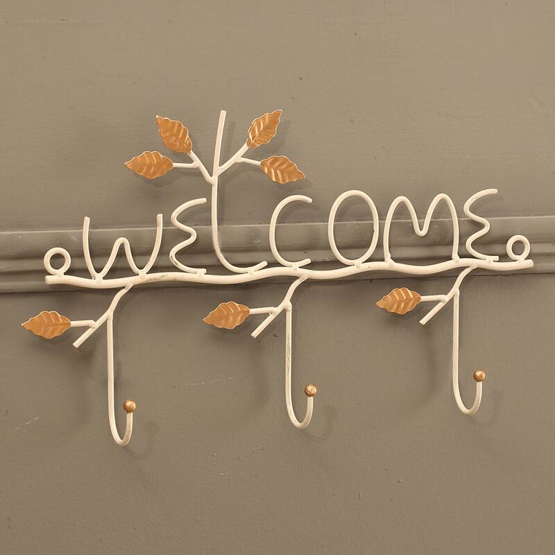 'Welcome' Wall-mounted 3-hook Hanging Organizer