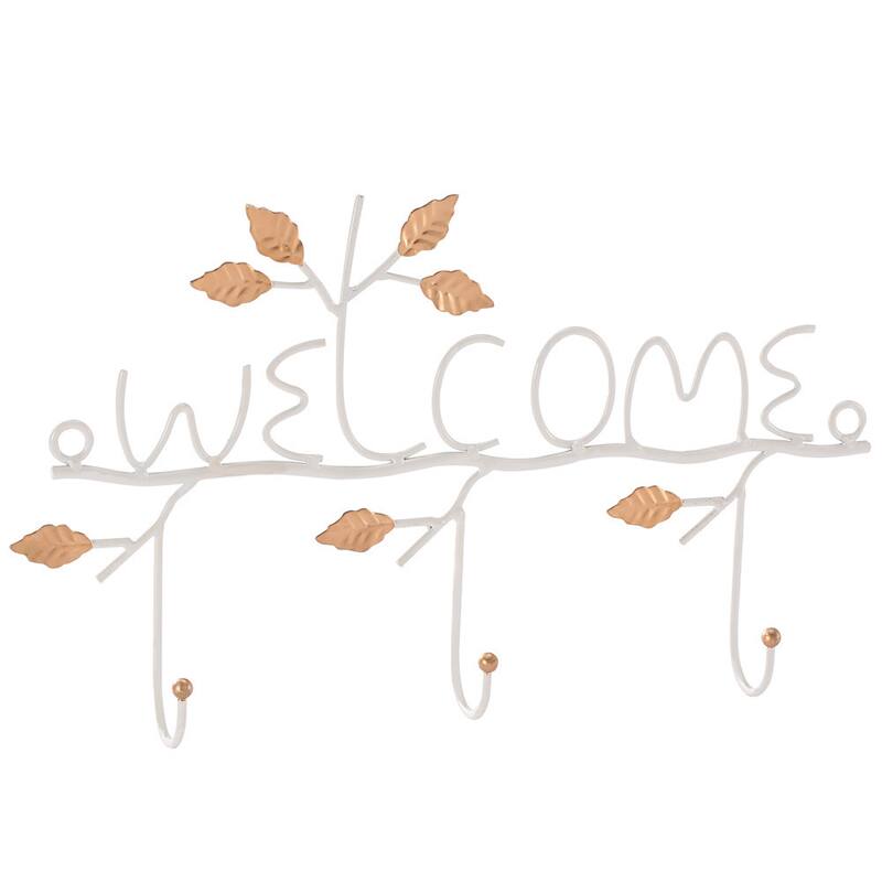 'Welcome' Wall-mounted 3-hook Hanging Organizer - White