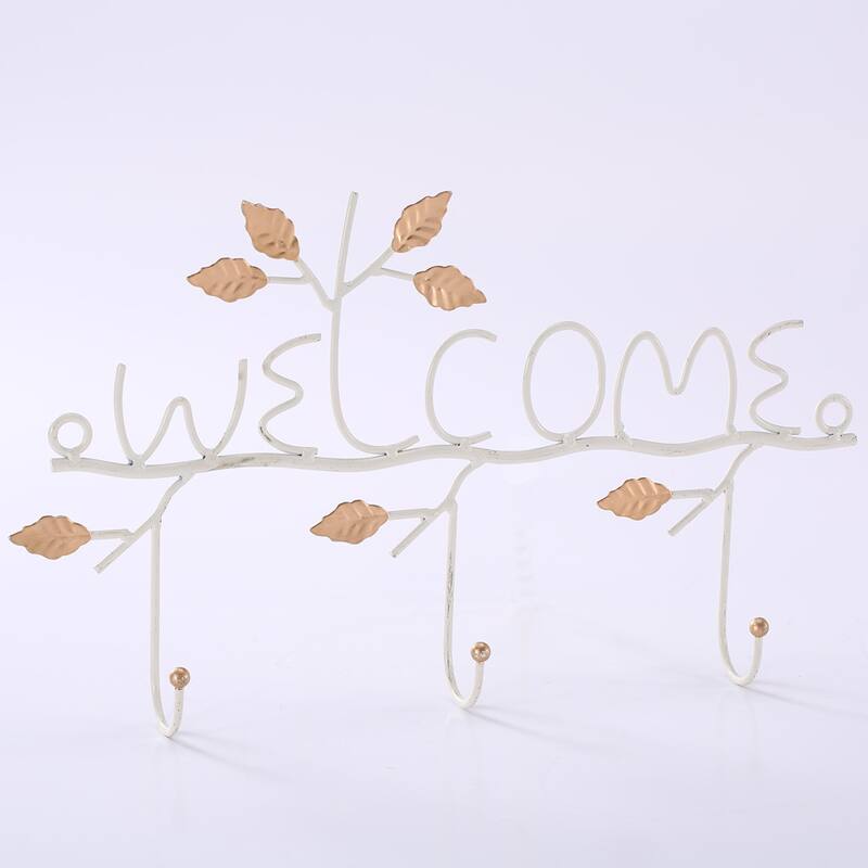 'Welcome' Wall-mounted 3-hook Hanging Organizer