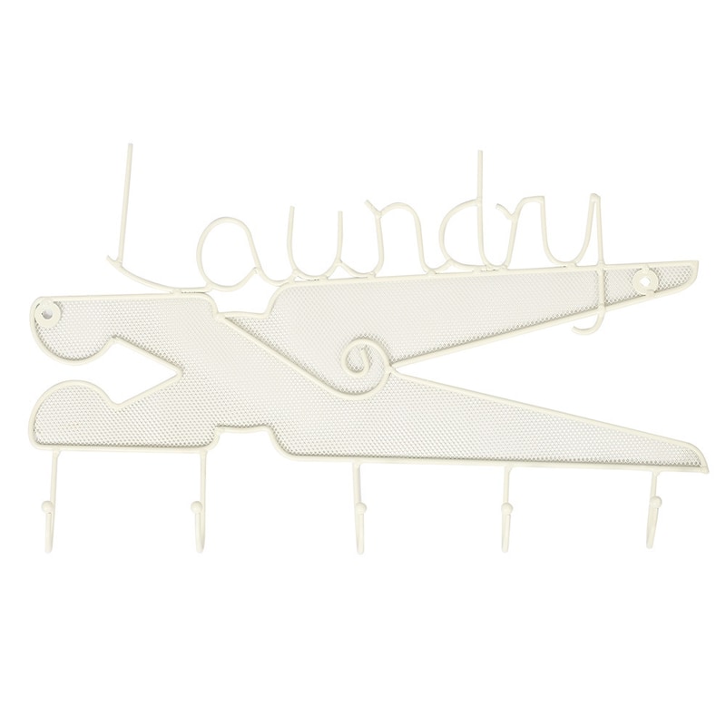 'Laundry' 5-hook Metal Wall-mounted Wall Hanging Organizer - White