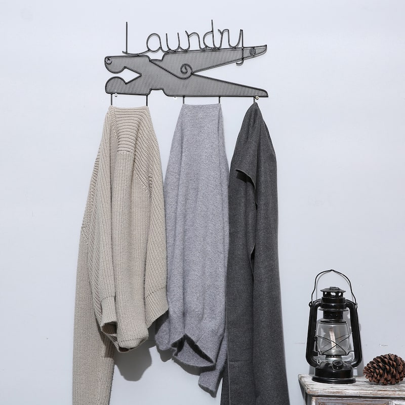 'Laundry' 5-hook Metal Wall-mounted Wall Hanging Organizer
