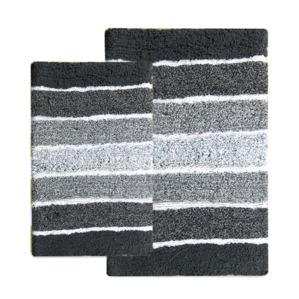 Shop Benzara Cordural Grey Charcoal Cotton Mixed Bath Rug Set Set Of 2 Pieces Overstock 13914637