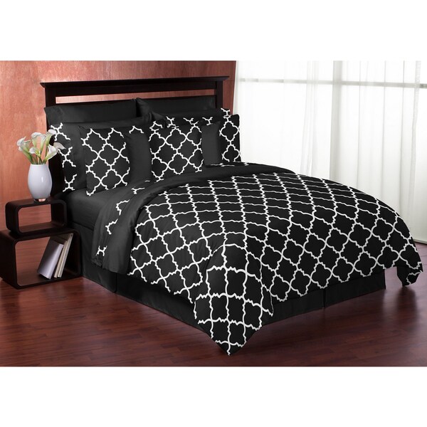 Sweet Jojo Designs Black and White Trellis Full/Queen 3-piece Comforter Set